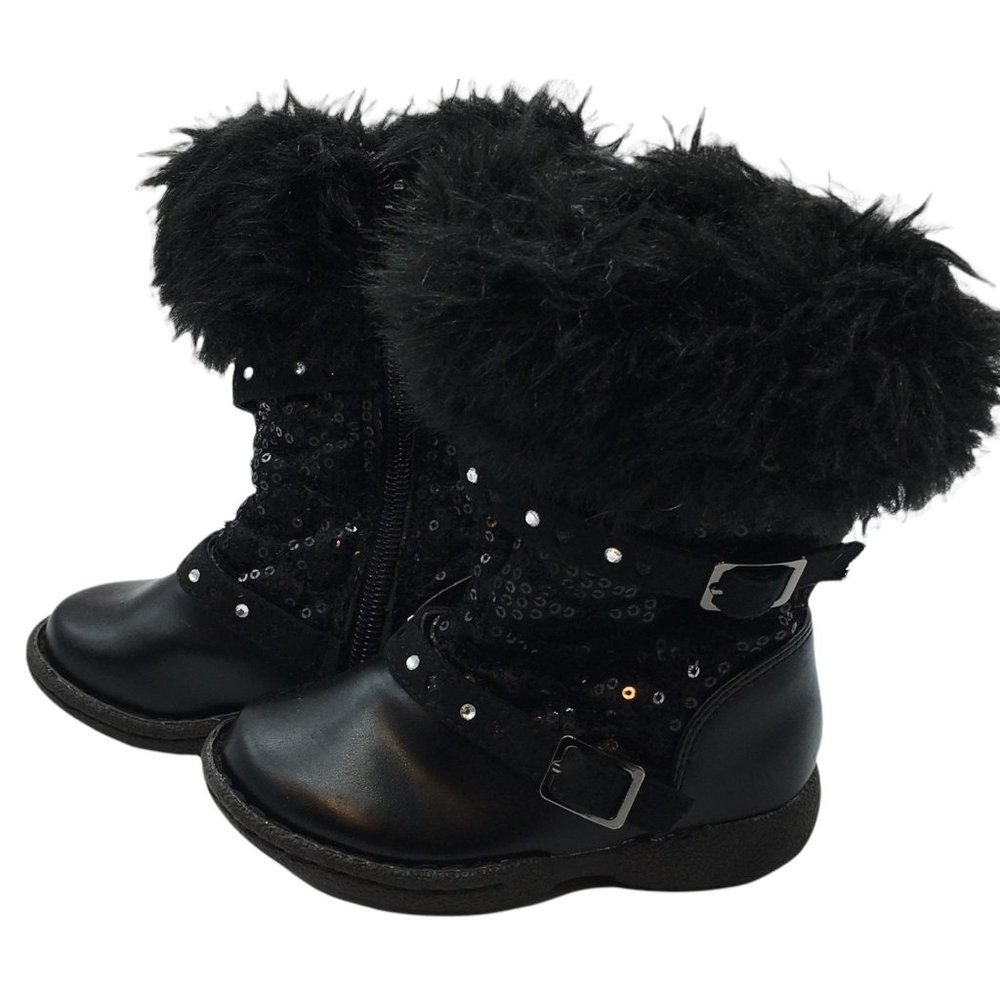 Piper Snow Boots Rachelle Sequin Fuzzy Black Toddler Size 6 Faux Fur Fashion‎